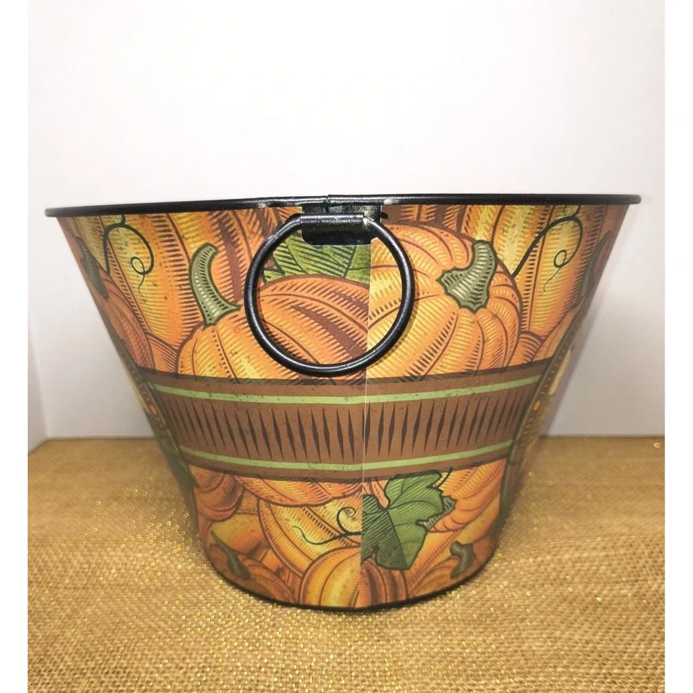 Metal Bucket Welcome Pumpkin‎ Harvest Thanksgiving Fall Decor Centerpiece